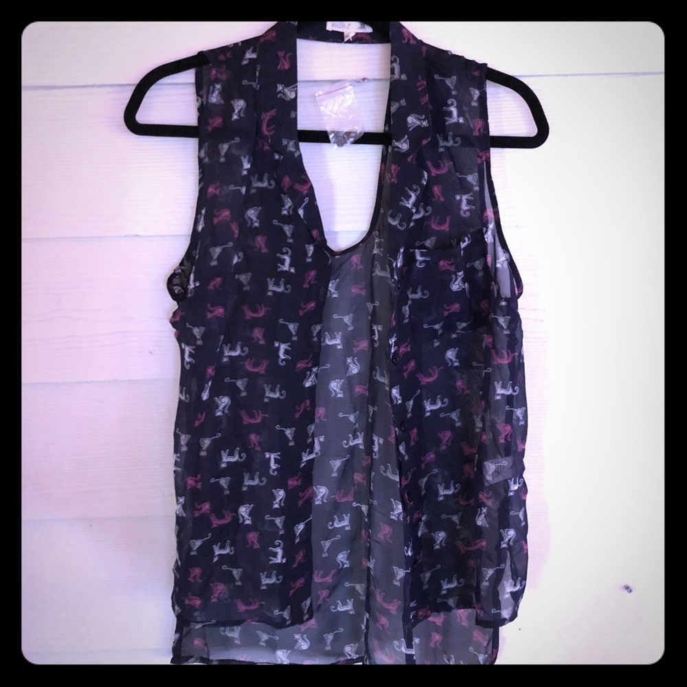 Crazy Cute Cat Blouse by Mine LARGE